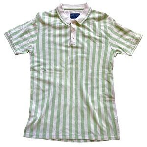 John Miller Green & White Striped Polo Shirt Preppy Coastal Golfcore Classic Fit